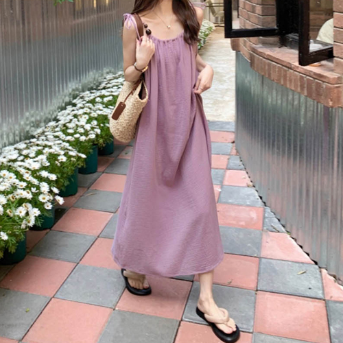 여성 링클프리 셔링 끈나시 원피스 TDN-0142